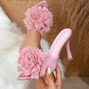 Pink Sexy Women's Pointed Toe Rhinestone Decor High Heel